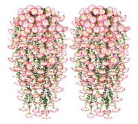Weldomcor 2 flores artificiales colgantes largas artificiales de gloria de la mañana, rosas resistentes a los rayos UV, plantas colgantes artificiales, cesta de glicinia artificial para decoración de