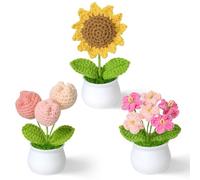 Weldomcor 3 piezas de regalo de apoyo emocional, divertido soporte emocional para tejer plantas, kit de ramo de flores de ganchillo, tulipanes artificiales, flores de girasol falso, kits de ganchillo