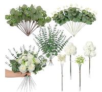 Weldomcor 72 Piezas Ramas Plantas Artificiales con 7 Tipos de Plantas Artificiales Tallos Verdes Eucalipto Artificiales Ramos Flores Artificiales Blancos para Boda Sala Oficina Jardín Balcón