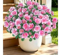 Weldomcor 8 Manojos Flores Artificiales, Flor Falsas Resistentes a Rayos UV Arbustos Artificiales Plantas para Exterior Interior Jardin Patio Balcón Ventana Maceta Colgante Decoración de Mesa, Rosa