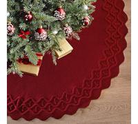 Weldomcor Falda Arbol de Navidad, 122cm Falda para Decoración Rústica Navideña con Diseño de Onda Tejida Rojo Punto Cubre pie Arbol de Navidad para Decoración Navideña Hogar Fiesta Casa