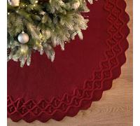 Weldomcor Falda Arbol de Navidad, 122cm Falda para Decoración Rústica Navideña con Diseño de Onda Tejida Rojo Punto Cubre pie Arbol de Navidad para Decoración Navideña Hogar Fiesta Casa