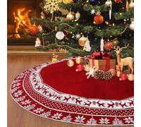 Weldomcor Falda Arbol de Navidad Grande, 122CM 3D De Punto Falda De árbol De Navidad Avvrel Decoración Navidad Manta de Árbol de Navidad con Alces y Copo de Nieve Tapete Patas Arbol, Rojo