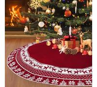 Weldomcor Falda Grande de Árbol de Navidad, 90 cm 3D De Punto Con Alces y Copo de Nieve, Decoración Manta Tapete Para Patas de Árbol, Rojo
