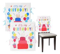 Weldomcor Funda de Silla de cumpleaños de 2 Piezas, Funda de Asiento de cumpleaños para Silla de Aula, Cubierta de Silla de cumpleaños para Pasteles y Globos de Clase, Cubierta para Silla de