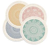 Weldomcor Juego de 4 Manteles Individuales de Algodón Mantel Individual de Tejido Redondo Resistente al Calor Alfombrillas de Comedor 33 cm (Mandalas)