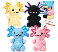Weldomcor Kit de Crochê Iniciantes, Kit de 4 figuras de Animales de Crochet de Ajolotes, Crochet Kit Principiantes con Tutoriales en Video Paso a Paso, Ganchillos Crochet para Adultos e Crianças