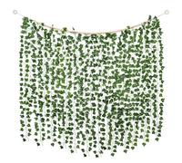 Weldomcor Paquete de 12 guirnaldas de hiedra artificial de 86 pies con cuentas de madera resistentes a los rayos UV, plantas falsas realistas colgantes artificiales para el hogar, habitación, pared