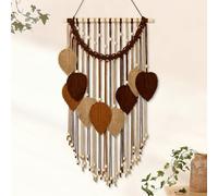 Weldomcor Tapiz Colgante de Pared de Macramé Boho con Hojas Tejidas, Decoración del Hogar Bohemia Elegante Moderna Hecha a Mano con Hojas y Plumas Arte de Pared Decoraciones para Dormitorio Sala de
