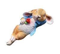 Weldphur Estatua De Conejito | Escultura de Conejo Recostado de Resina Sosteniendo una Flor | Estatua Animal Exterior 30 Cm - Decoración para Interior y Exterior, para Pascua, Hogar y Jardín o Patio