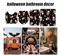 Weldphur Juego De Cortinas De Ducha Halloween | Juego De Cortinas De Ducha Negras Terroríficas para Decoración Baño con Alfombrillas Antideslizantes | Decoraciones Fiestas Lavable A Máquina para