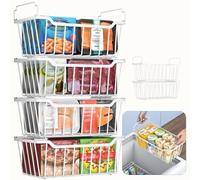 WELDUN Canastas de congelador con asa plegable, paquete de 6 organizadores apilables para cofre pequeño de 99 L y 198 L, contenedores de almacenamiento de metal con uso de espacio, color blanco