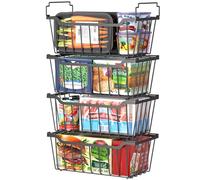 WELDUN Cestas de congelador con asa plegable, paquete de 6 organizadores apilables para congelador pequeño de 99 L y 198 L, contenedores de almacenamiento de metal con uso de espacio, color negro