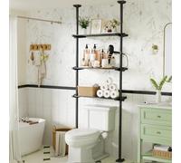 WELDUN Estantería de baño de 3 niveles, estantería de baño sobre el inodoro, ahorra espacio, 49-79 cm de ancho, 122-315 cm de altura, estantería para lavadora, organizador de baño, color negro