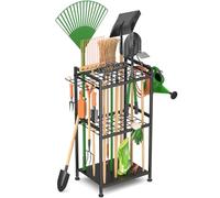 WELDUN Organizador de herramientas de jardín para garaje, soporte para herramientas de jardín para 35 herramientas de mango largo, gestión de garaje con gancho para escoba, fregona, rastrillo, pala