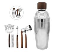 WELESHEI Juego de 6 piezas de coctelería con coctelera de 550ml Muddler Double Jigger Bar Spoon Strainer & Matte Stand Herramientas de barware de acero inoxidable para mezclar cócteles Party Club Pub