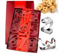 Welhammsae Acero Inoxidable Tamaño Grande 0-9 números Mayúsculas Galleta Cortadores Moldes de la Letra Cortador de Ancho Para la Torta de Bricolaje Galletas Sushi Frutas Pudín