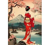 WELIWE 5D Pintura de Diamante Kits DIY diamantes de imitación PinturaKit de Arte Adultos y Niños Decoración de La Pared Del Hogar Paisaje con mujer con kimono 40x50 cm