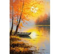 WELIWE 5D Pintura de Diamante Kits DIY diamantes de imitación PinturaKit de Arte Adultos y Niños Decoración de La Pared Del Hogar Barcos en el lago 40x50 cm