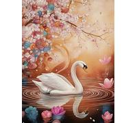 WELIWE 5D Pintura de Diamante Kits DIY diamantes de imitación PinturaKit de Arte Adultos y Niños Decoración de La Pared Del Hogar Cisne entre flores 40x50 cm