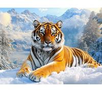 WELIWE 5D Pintura de Diamante Kits DIY diamantes de imitación PinturaKit de Arte Adultos y Niños Decoración de La Pared Del Hogar Tigre en la nieve 40x50 cm
