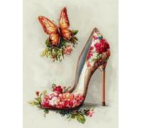 WELIWE Juego de pintura de diamantes 5D para adultos DIY kit de imitación de cristal decoración de la Pared del hogar Tacones altos y mariposa 40x50 cm