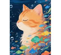 WELIWE Juego de pintura de diamantes 5D para adultos DIY kit de imitación de cristal decoración de la Pared del hogar Peces coloridos y gato 40x50 cm