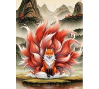 WELIWE Juego de pintura de diamantes 5D para adultos DIY kit de imitación de cristal decoración de la Pared del hogar Zorro de nueve colas 40x50 cm