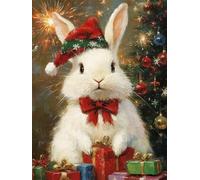 WELIWE Juego de pintura de diamantes 5D para adultos DIY kit de imitación de cristal decoración de la Pared del hogar Conejo navideño 40x50 cm