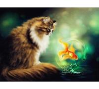 WELIWE Juego de pintura de diamantes 5D para adultos DIY kit de imitación de cristal decoración de la Pared del hogar Pez dorado y gato 40x50 cm