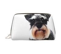 Well-Behaved Schnauzer - Neceser de piel con estampado de Schnauzer, bolsa de maquillaje de piel para bolso con cierre de cremallera superior, elegante neceser, Gold, Talla única