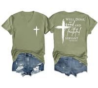 Well Done My Good and Faithful Servant - Camiseta con cuello en V de fe cristiana, verde, L
