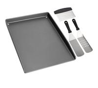 WELL GRILL 40 x 30 cm, plancha de hierro fundido con espátula, juego de espátula, alfombrilla universal para barbacoa, accesorio para Enders, Weber, Landmann Gasgrills y barbacoa de carbón vegetal