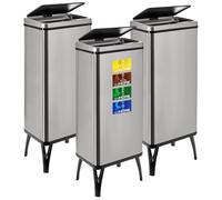 WELL HOME - 3 Cubos de basura inteligente de 60L c/u, Alto: 95,5 (x35,5x26), gris con etiquetas magnéticas