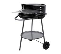 Well Home Barbacoa de Carbón Redonda Ø51 cm con Ruedas y Cortavientos - Parrilla Doble de Cocción - con Cuba Esmaltada y Asa