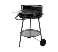 Well home barbacoa de carbón redonda ø51 cm con ruedas y cortavientos - parrilla doble de cocción - con cuba esmaltada y asa 51 cm