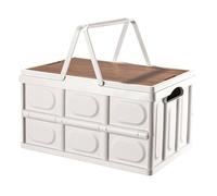 Well Home Caja de almacenamiento plegable color Blanco con tapa imitación madera 42,5x30x24cm