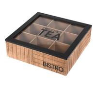 WELL HOME - Caja de té de 9 compartimentos con tapa de vidrio color negro