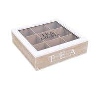 WELL HOME - Caja de té de 9 compartimentos con tapa de vidrio en MDF blanco