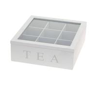 Well Home Caja de té MDF con 9 compartimentos, 23x23x9cm, color blanco