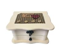 Well home caja joyero 'i love you' en madera formato cuadrado con espejo y cajón