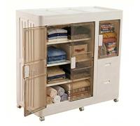 Well Home Cajas de almacenaje apilables con puerta frontal, Organizador modular plegable con ruedas, Multiespacios, Armario plegable con 2 Compartimentos y 2 Cajones, + 3 Baldas/estantes interiores