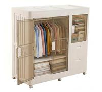 Well Home Cajas de almacenaje apilables con puerta frontal, Organizador modular plegable con ruedas, Multiespacios, Armario plegable con 2 Compartimentos y 2 Cajones, + 1 Balda/estante interior