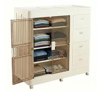 Well Home Cajas de almacenaje apilables con puerta frontal, Organizador modular plegable con ruedas, Multiespacios, Armario plegable con 1 Compartimentos y 4 Cajones, + 3 Baldas/estantes interiores