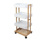 Well Home Carro de almacenamiento en Bambú con 1 estante y 3 Bandejas en color Blanco 40x30x87,5cm