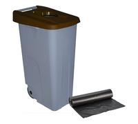 WELL HOME MOBILIARIO & DECORACIÓN Contenedor Abierto 110L Marrón H.88cm + Rollo 10 bolsas de basura 120L