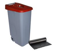 WELL HOME MOBILIARIO & DECORACIÓN Contenedor Abierto 110L Rojo H.88cm + Rollo 10 bolsas de basura 120L