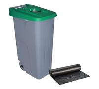WELL HOME MOBILIARIO & DECORACIÓN Contenedor Abierto 110L Verde H.88cm + Rollo 10 bolsas de basura 120L
