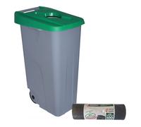 WELL HOME MOBILIARIO & DECORACIÓN Contenedor Abierto 85L Verde H.76cm + Rollo 10 bolsas de basura 100L