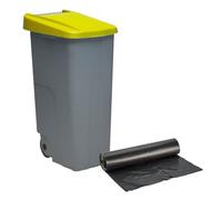 WELL HOME MOBILIARIO & DECORACIÓN Contenedor Cerrado 110L Amarillo H.88cm + Rollo 10 bolsas de basura 120L